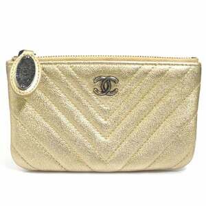 CHANEL Leather Pouch Gold Women's h31789g